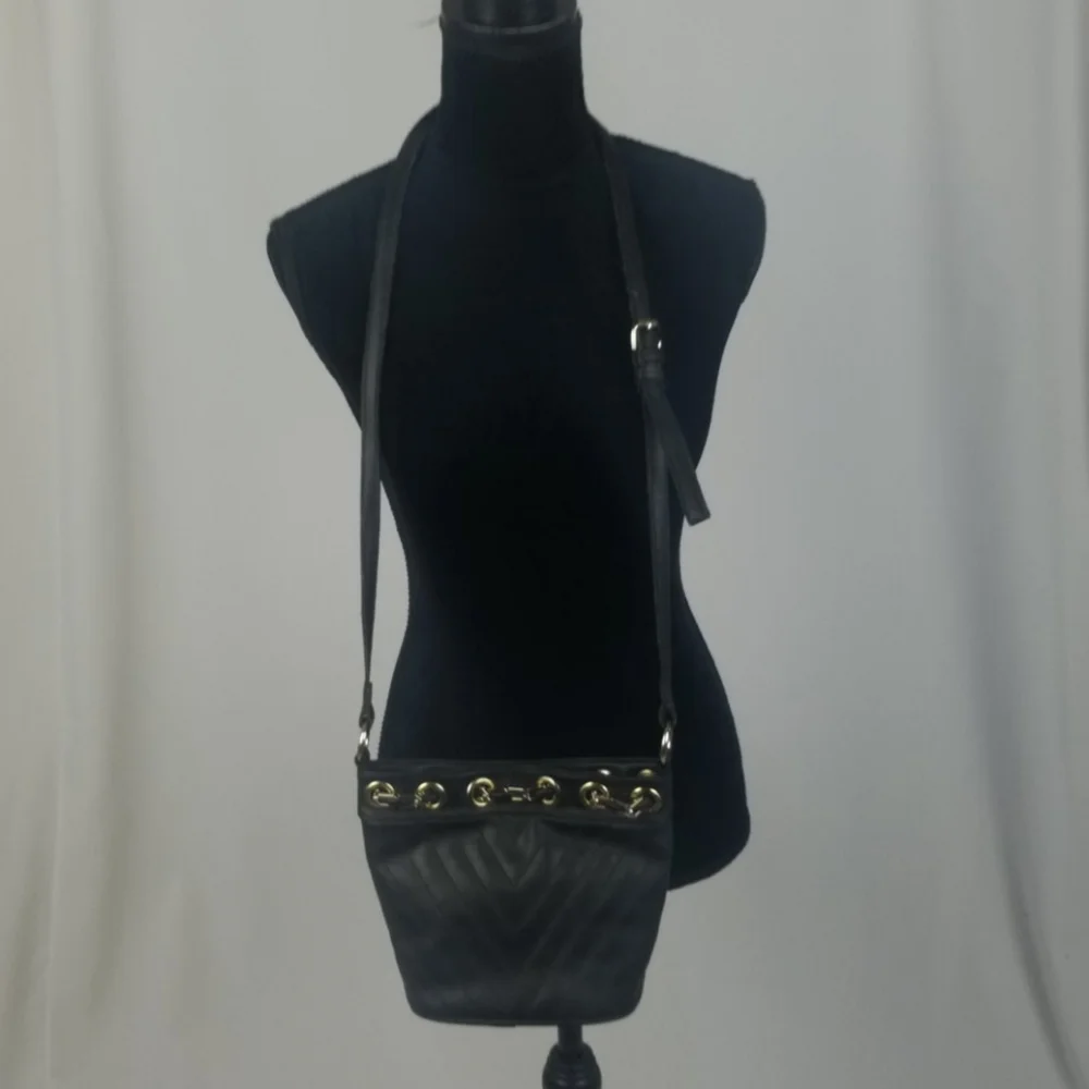 Free People black leather quilted cross body handbag‎ chain gothic steampunk
